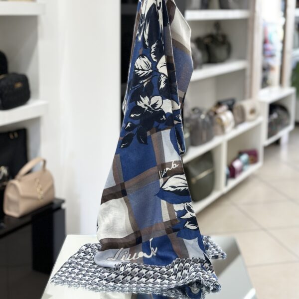 Stola Check Floreale Blu