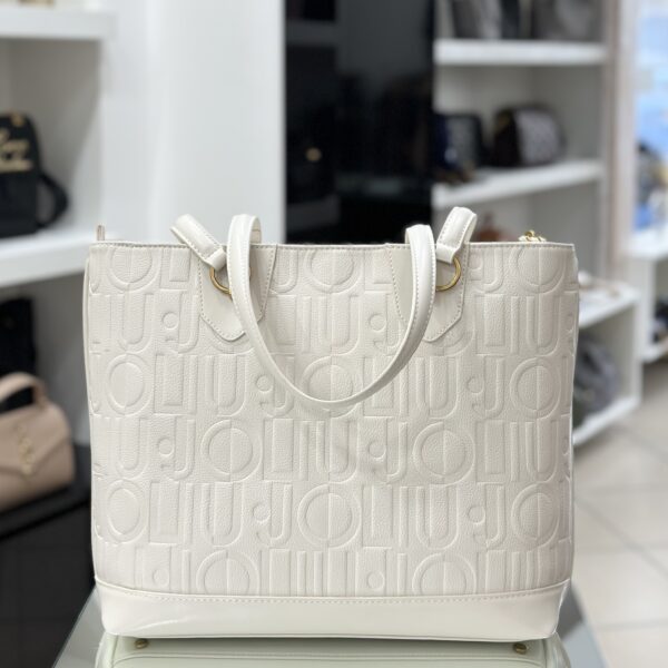Shopping bag con logo e catena avorio - immagine 2