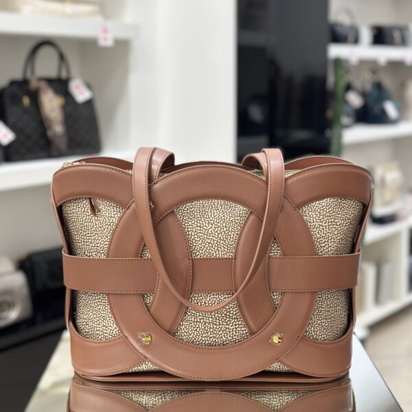 Shopping bag geometrica cuoio - immagine 2