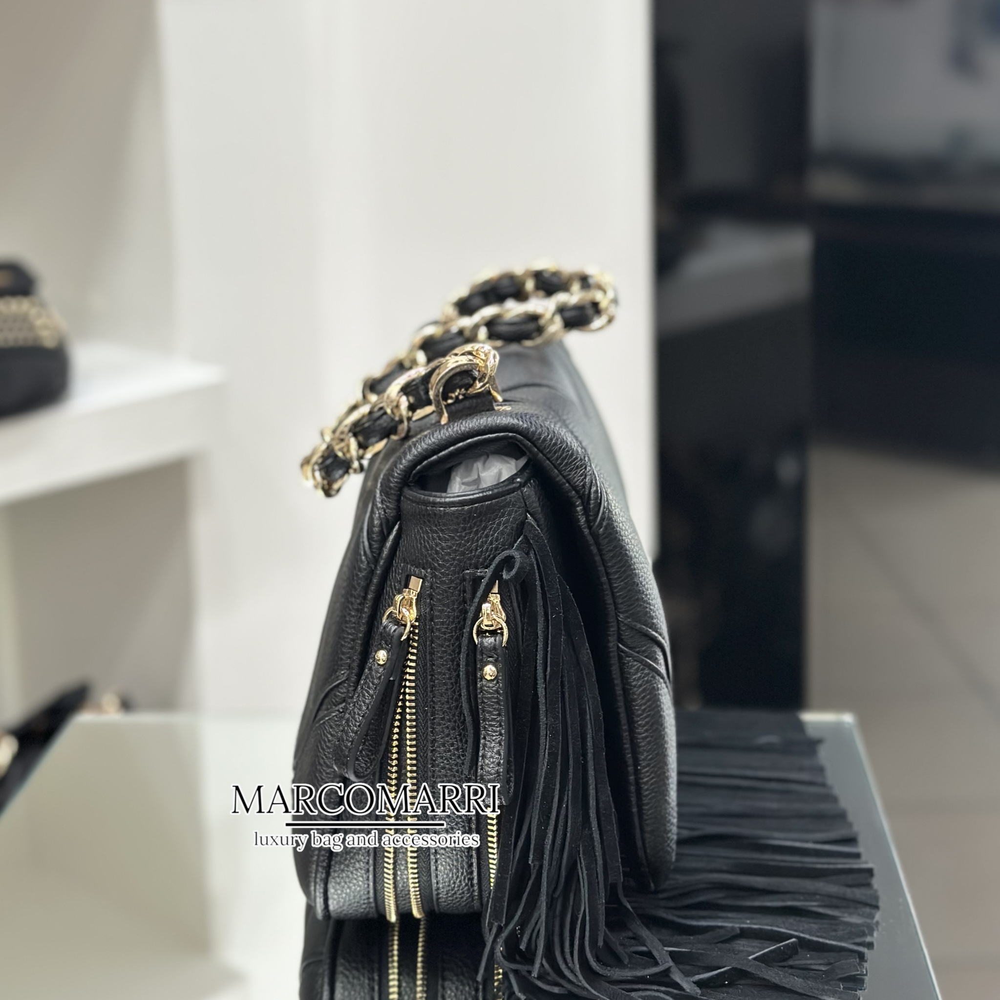 Borsa a spalla Isabel frange large black - immagine 4