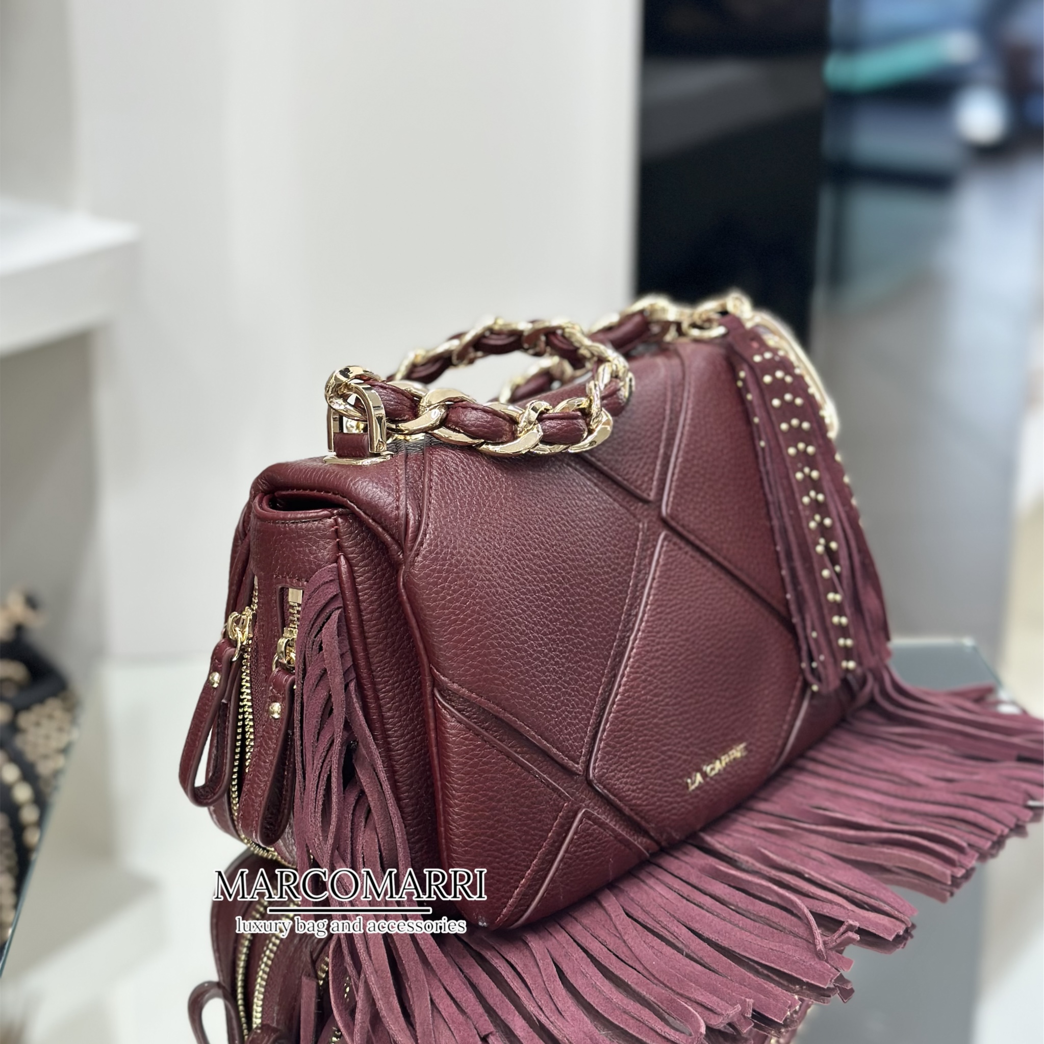 Borsa a spalla Isabel frange bordeaux media - immagine 4