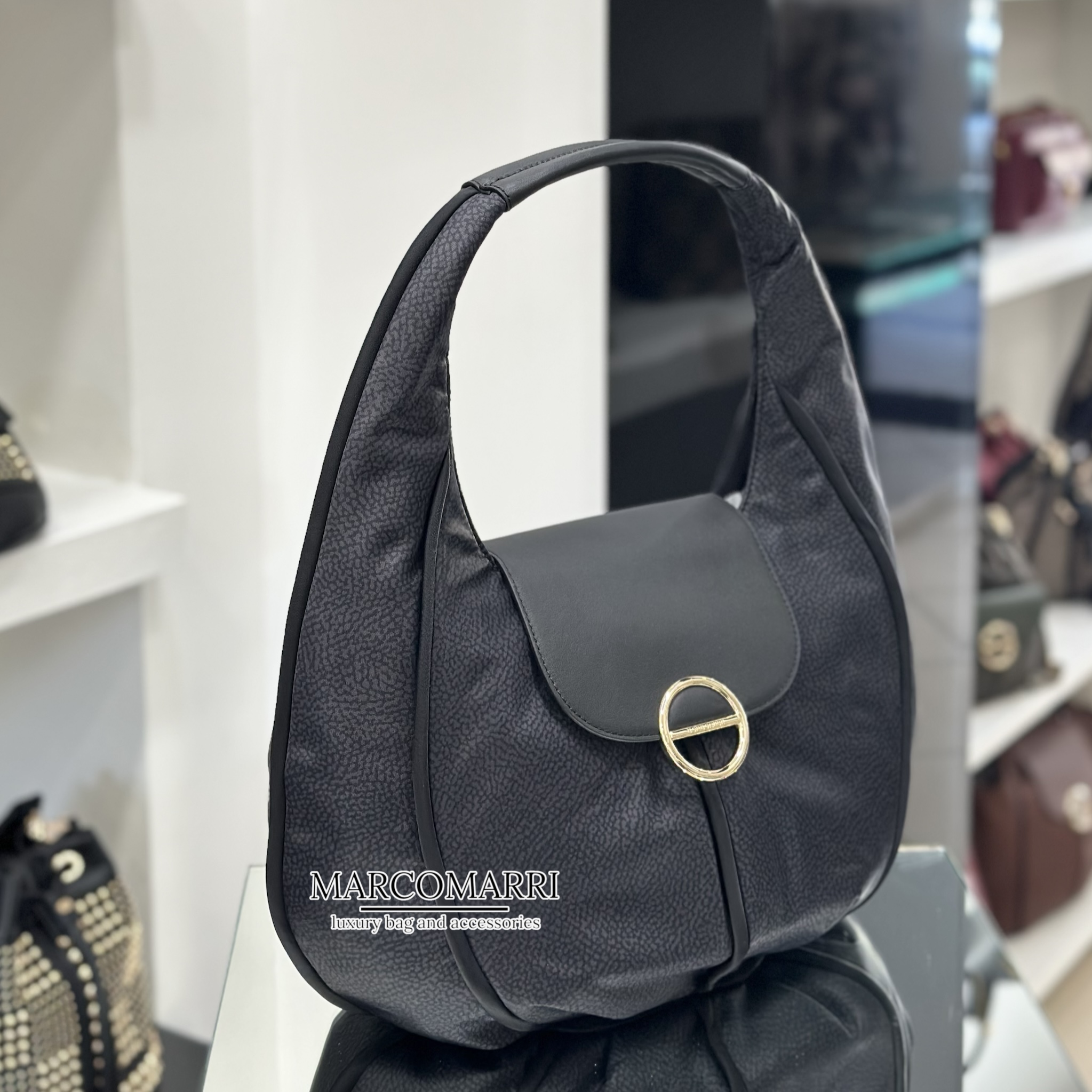 Borbonese Hobo Large con logo black - immagine 3