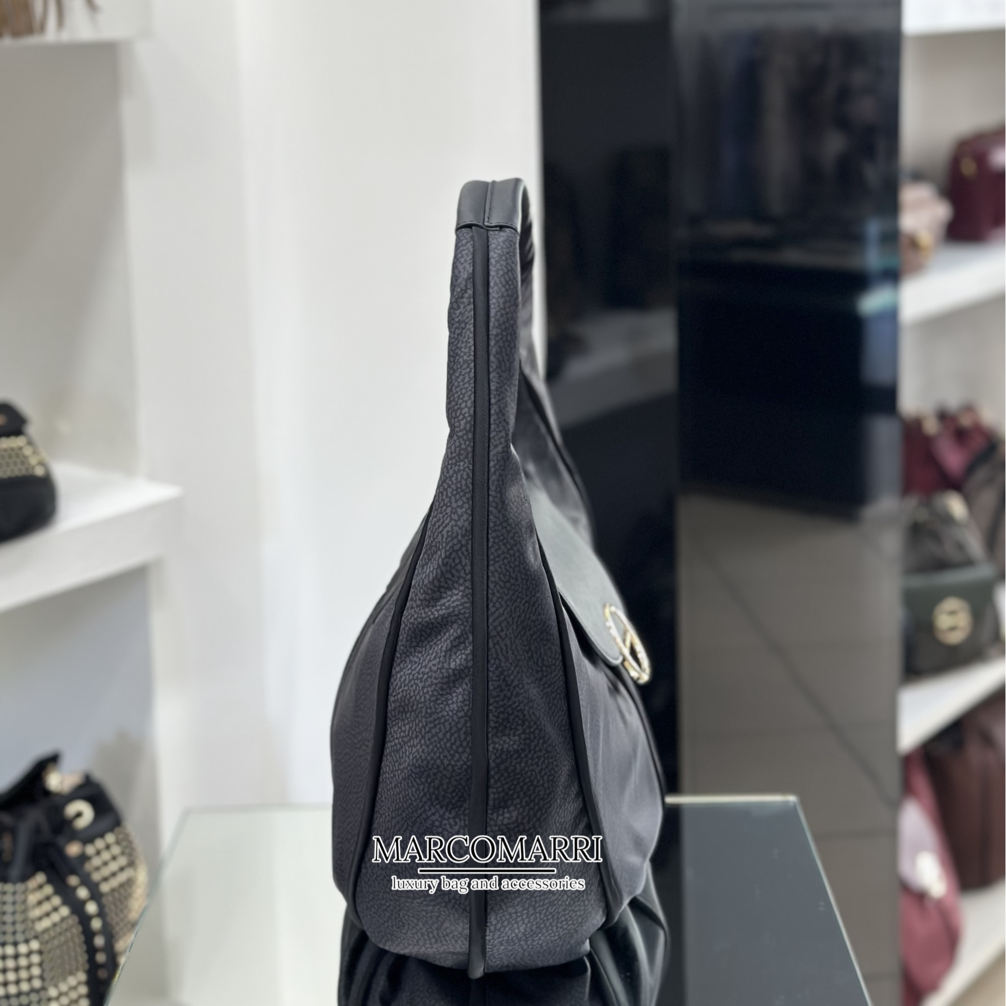 Borbonese Hobo Large con logo black - immagine 5