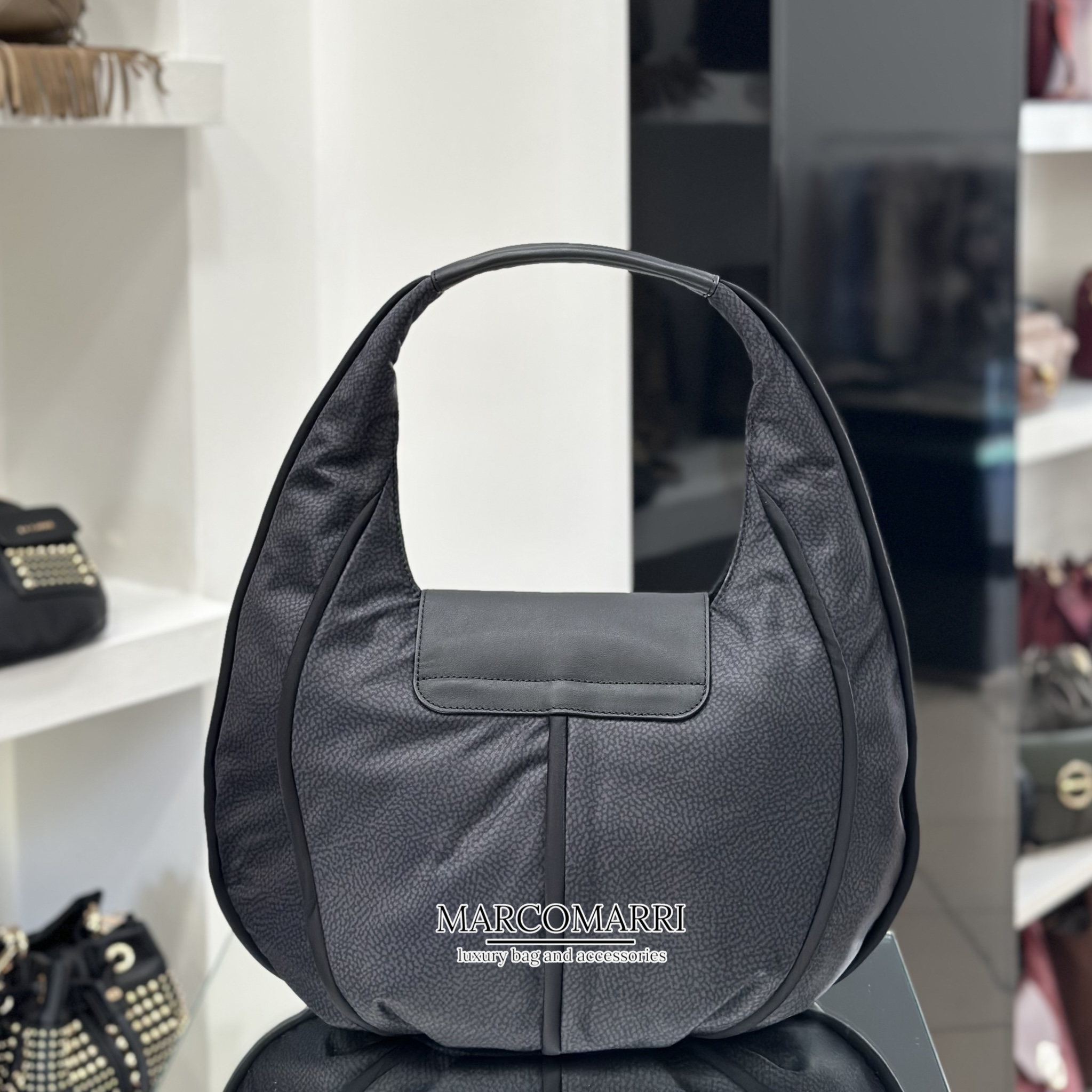 Borbonese Hobo Large con logo black - immagine 4