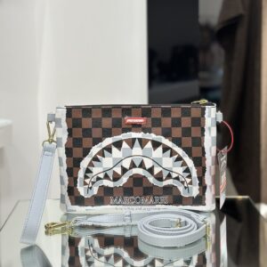 Sprayground Pochette Cream and Brown Tear Check