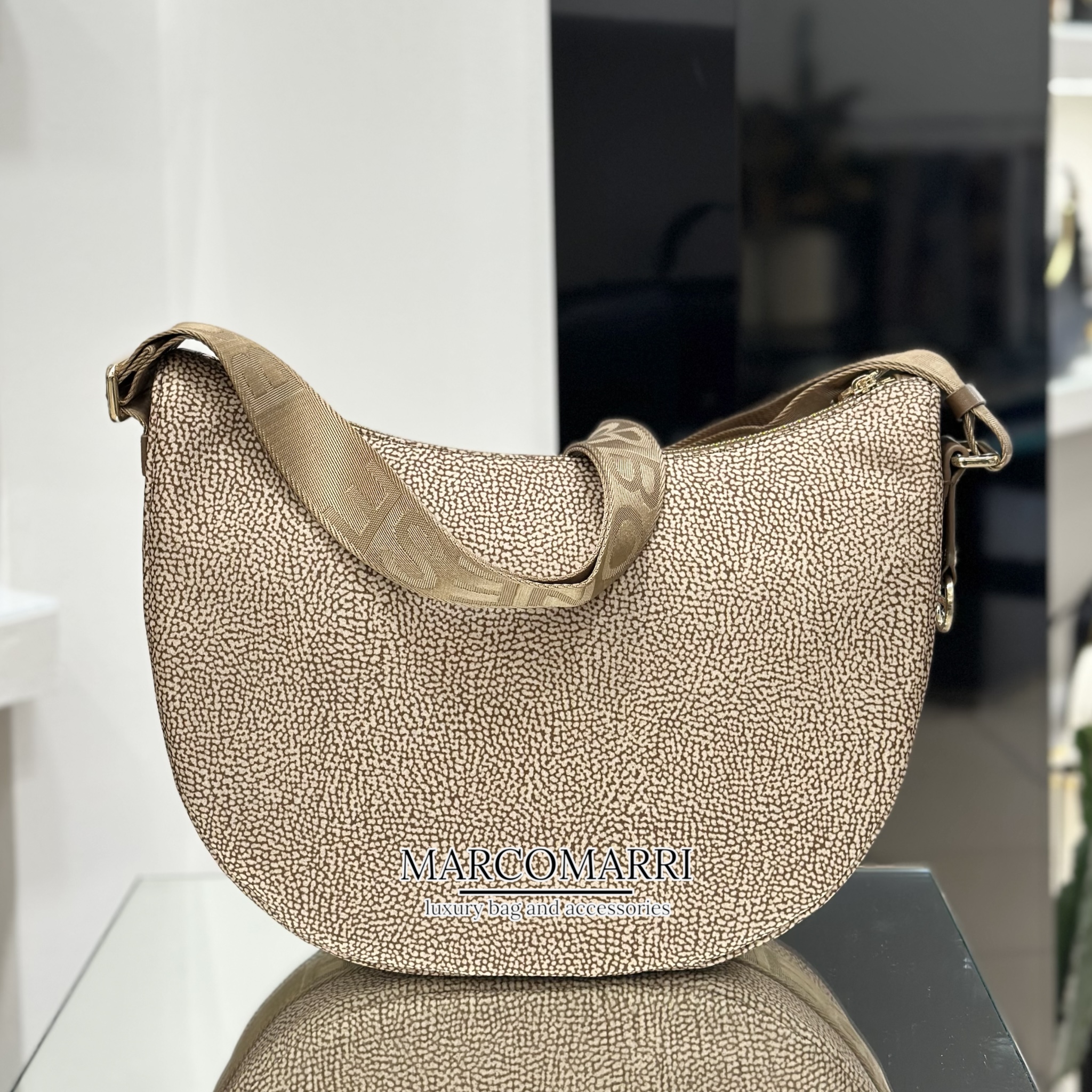 Borbonese Luna Bag Middle Beige Brown - immagine 4