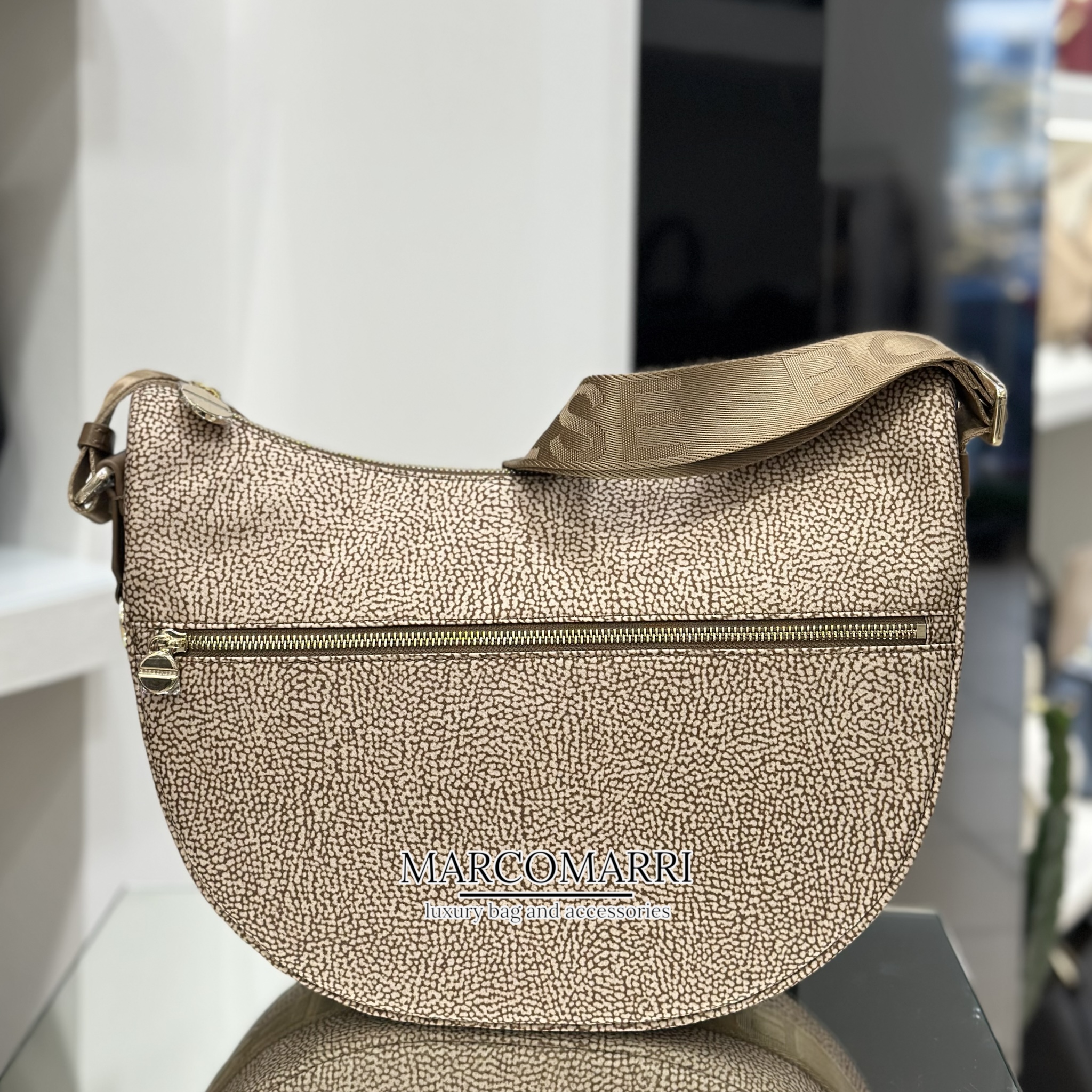 Borbonese Luna Bag Middle Beige Brown